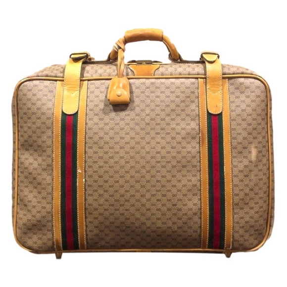 GUCCI GG Leather Coated Canvas Carry-On Travel Bag Sherry Line Stripes Suitcase - Picture 2 of 16